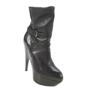 Yves Saint Laurent Womens Leather Platform Belted Ankle Boots Black Size 36 6